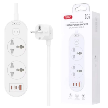 XO WL31 Produžni kabl sa zaštitom 3 utičnica 2xType-C 1xUSB 30W 1,5m - Image 2