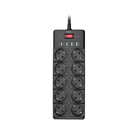 Well Produžni kabl sa prenaponskom zaštitom 10 utičnica, USB, 2m EXTS-10S2M-PROT - Image 3
