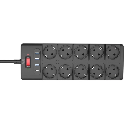 Well Produžni kabl sa prenaponskom zaštitom 10 utičnica, USB, 2m EXTS-10S2M-PROT - Image 2