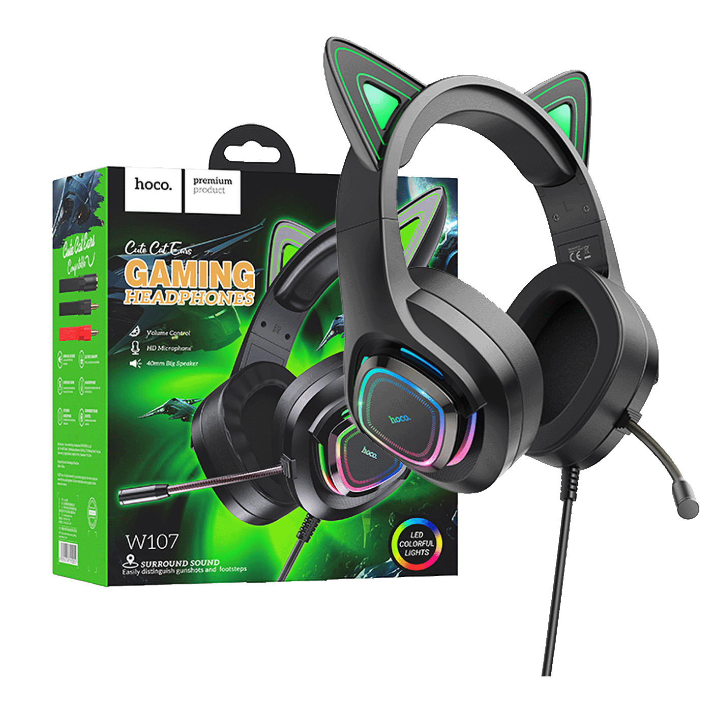 W107 Cute Cat Black/Green