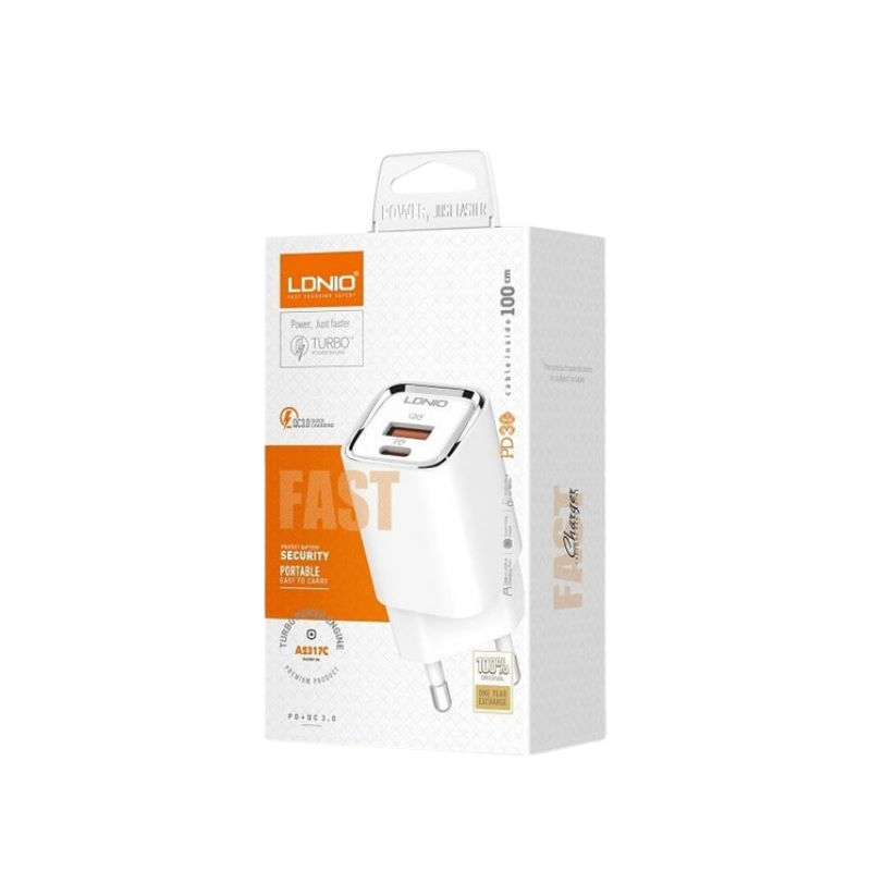 Kucni punjac LDNIO A2317C PD + QC3.0 30W (USB-A + USB-C) kabal USB-C - type C